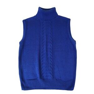 Designer Originals Womens Sweater Vest Blue Knit High Neck Classic Look #1915